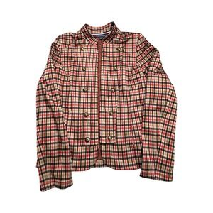 Tommy Hilfiger Jacket Womens S Red Plaid Double Breasted Gold Button Military